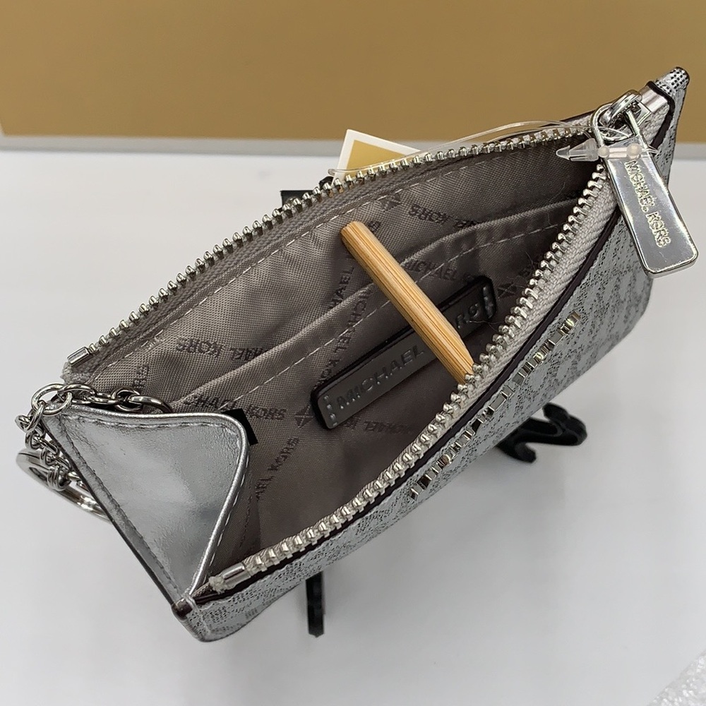 MICHAEL KORS JET SET TRAVEL SMALL TOP ZIP COINPOUCH WITH ID CARD SILVER … - Picture 10 of 12